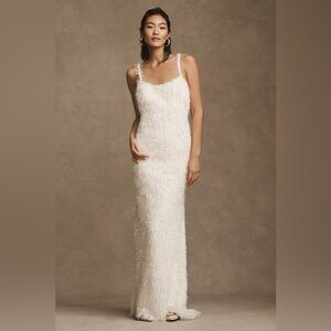 Anthropologie Tadashi Shoji Tessa Shag Slip Gown in size medium